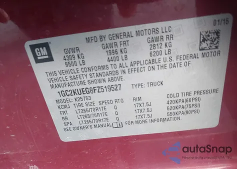 2015 Chevrolet Silverado 2500Hd Wt z USA, uszkodzony, nr VIN 1GC2KUEG8FZ519527